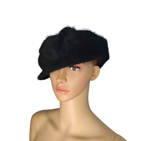 1990s Black Page Boy Cap Liz Claiborne Vintage Wool Rabbit Fur Blend Hat Small - Picture 1 of 6